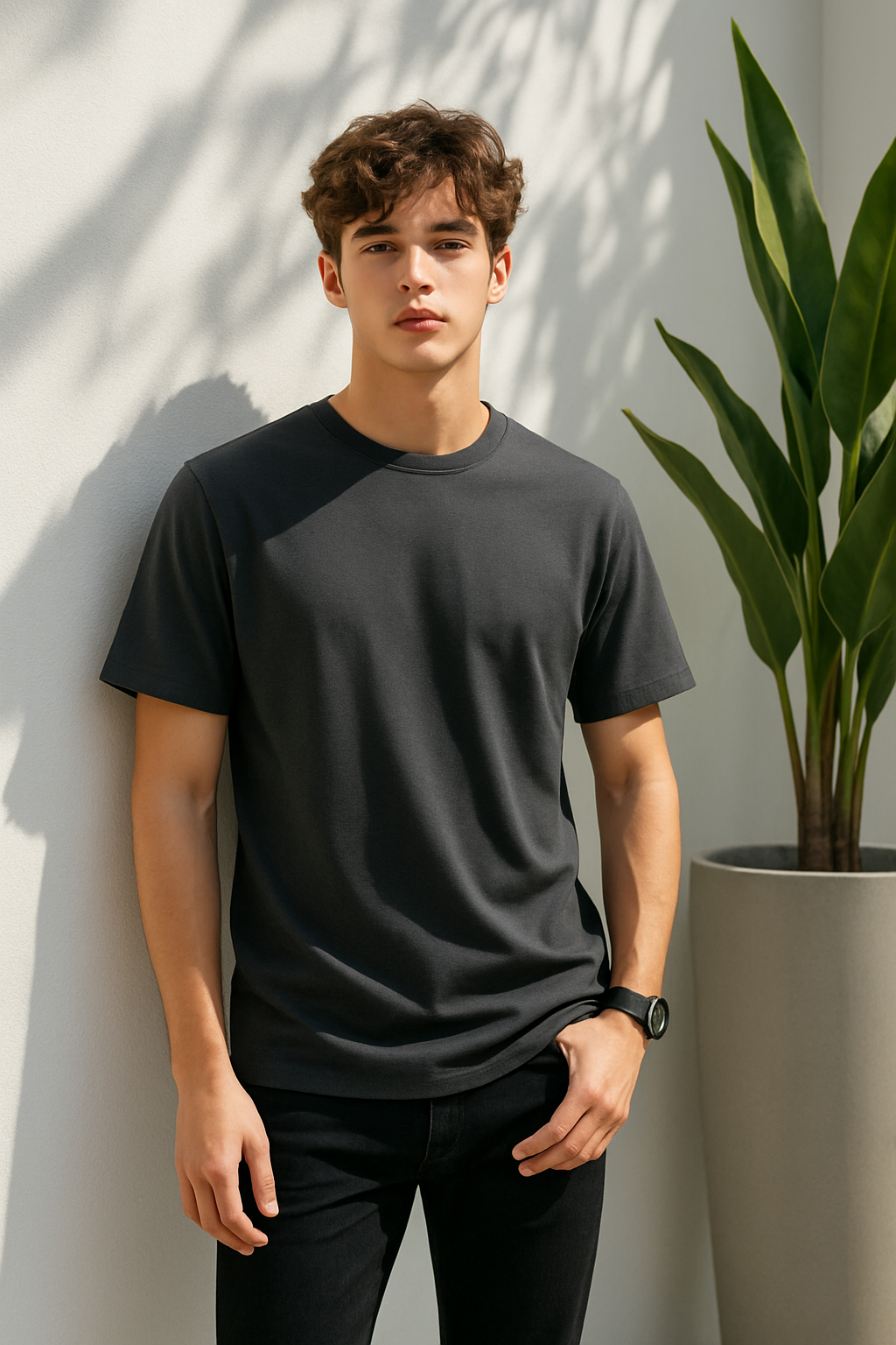 Dark gray Regular fit Cotton Lycra T-Shirt