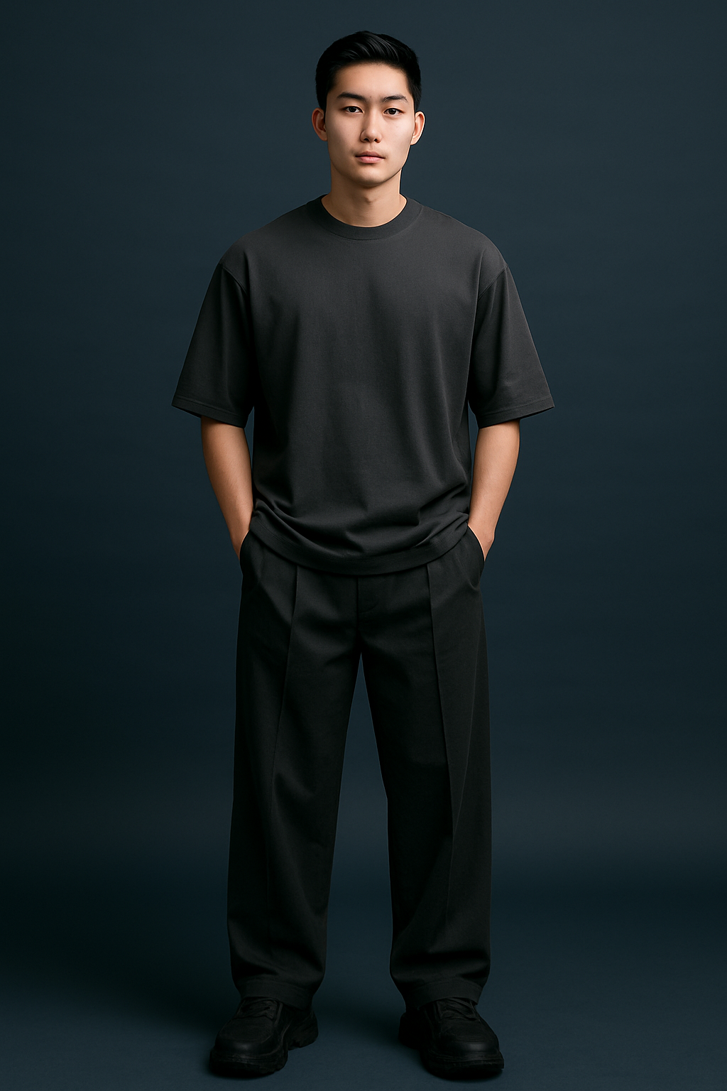 Gray Drop Shoulder Cotton T-Shirt