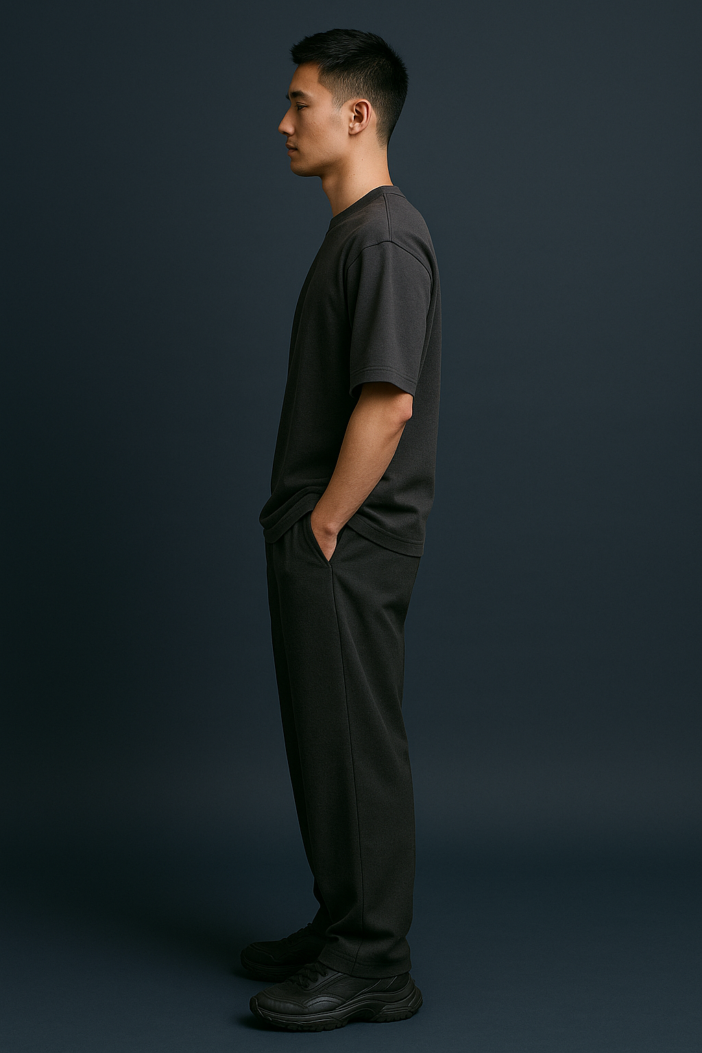 Gray Drop Shoulder Cotton T-Shirt