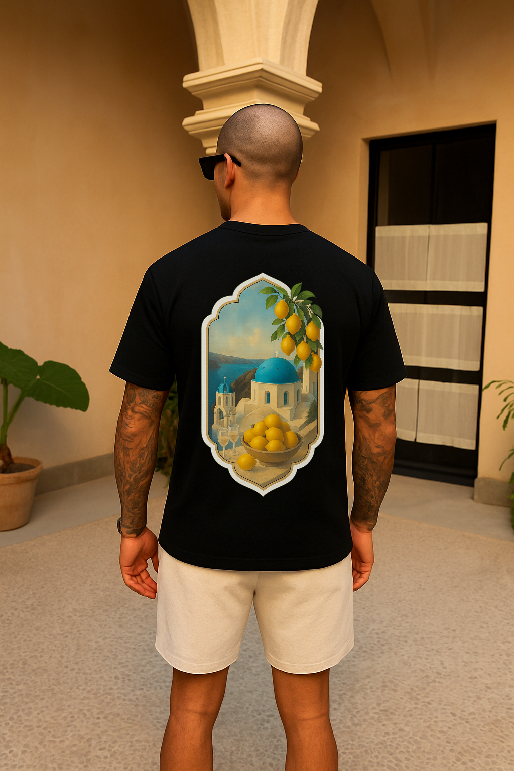 Santorini Graphic Tee - Black Oversized