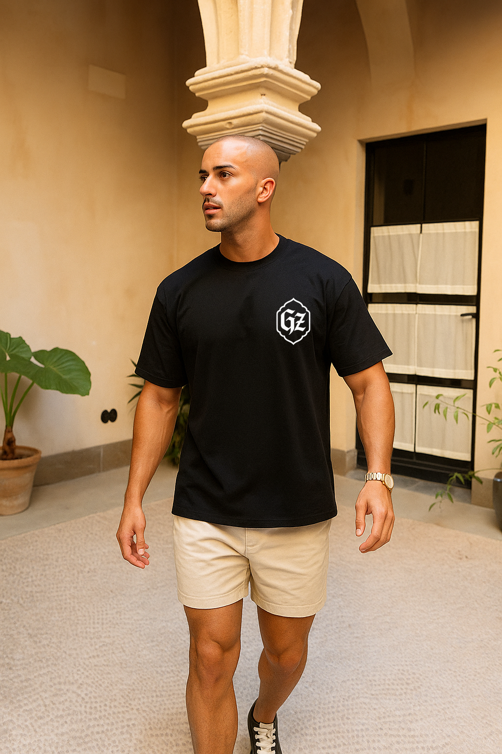 Santorini Graphic Tee - Black Oversized