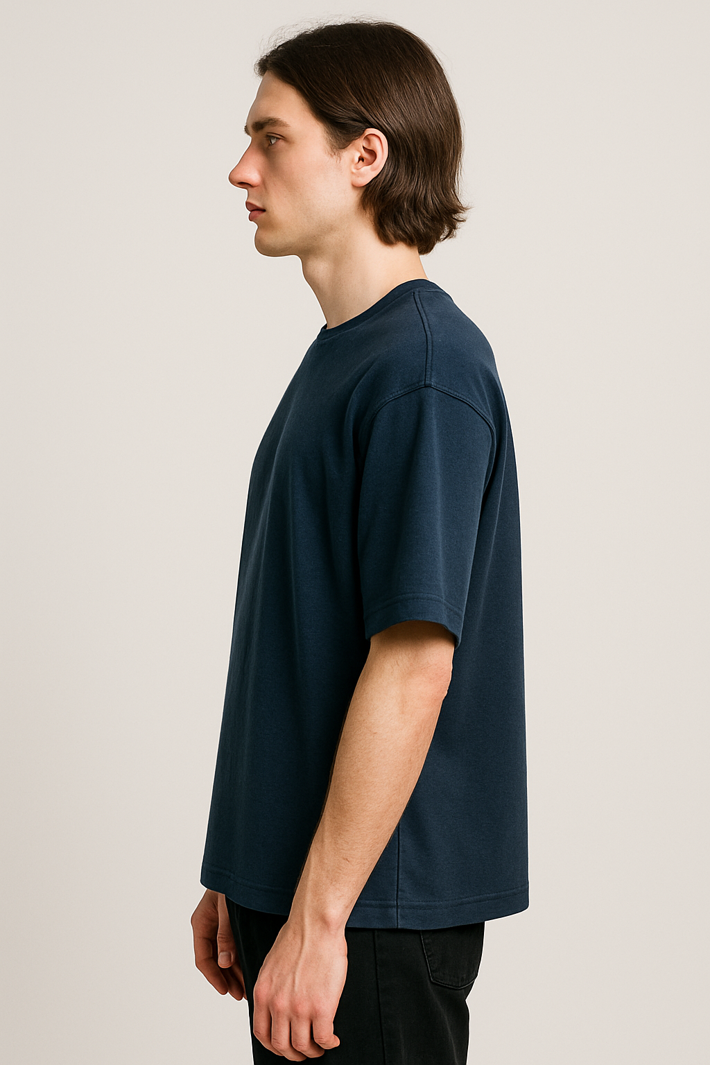 Navy blue Drop Shoulder Cotton T-Shirt