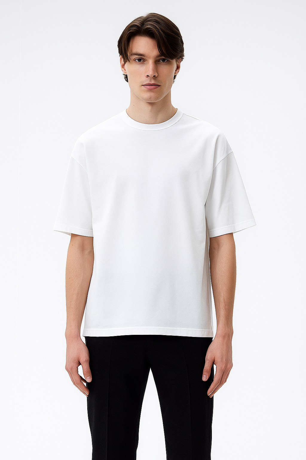 White  Drop Shoulder Cotton T-Shirt