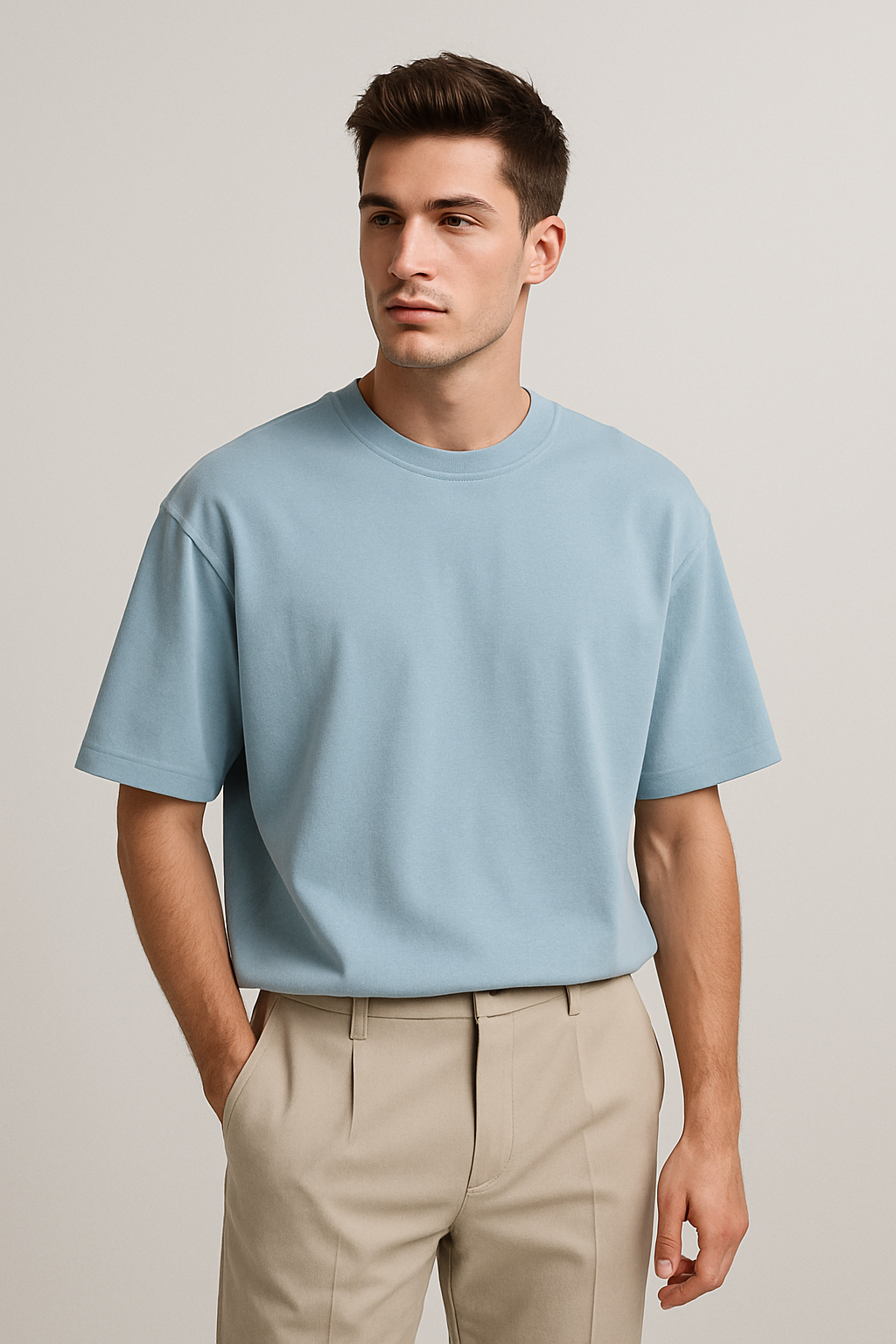 Sky blue Drop Shoulder Cotton T-Shirt