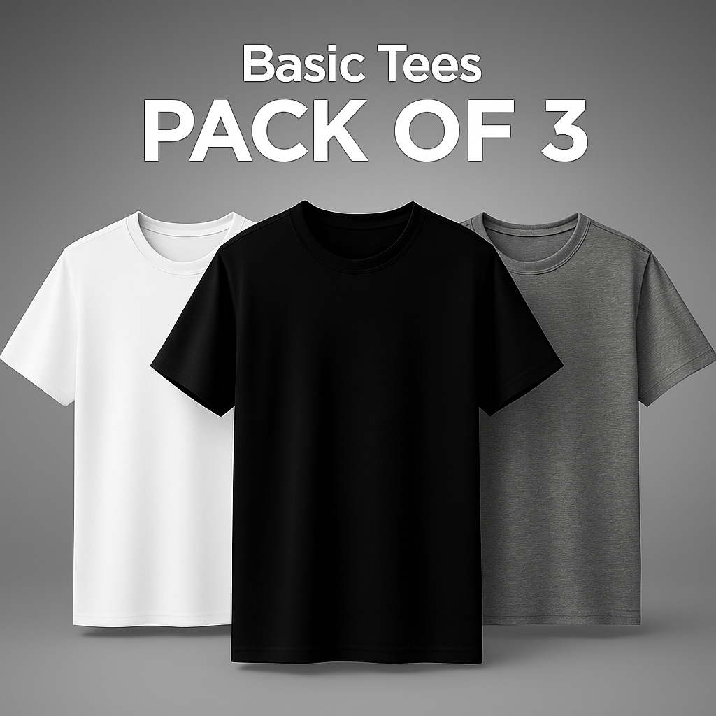 Pack of 3  Black + White + gray