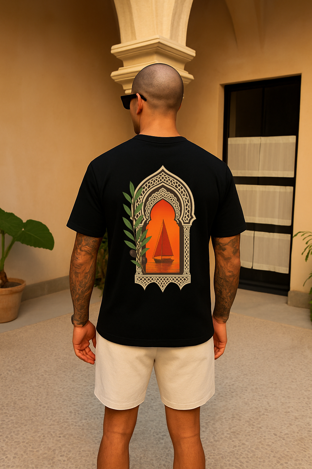 Moroccan sunset Graphic Tee - Black Oversized