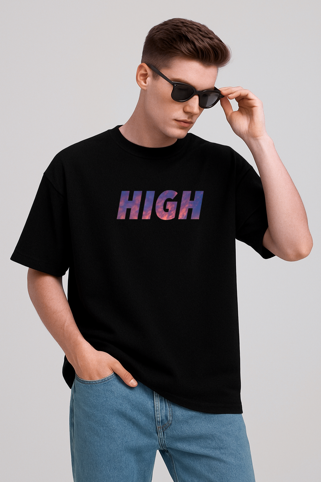 High Graphic Tee - Black Oversized
