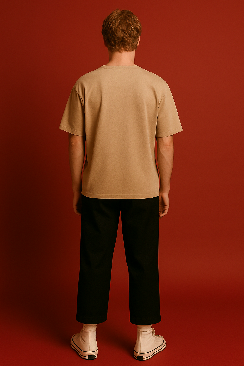Beige Drop Shoulder Cotton T-Shirt