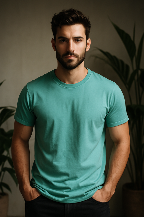Aqua blue Regular fit Cotton T-Shirt