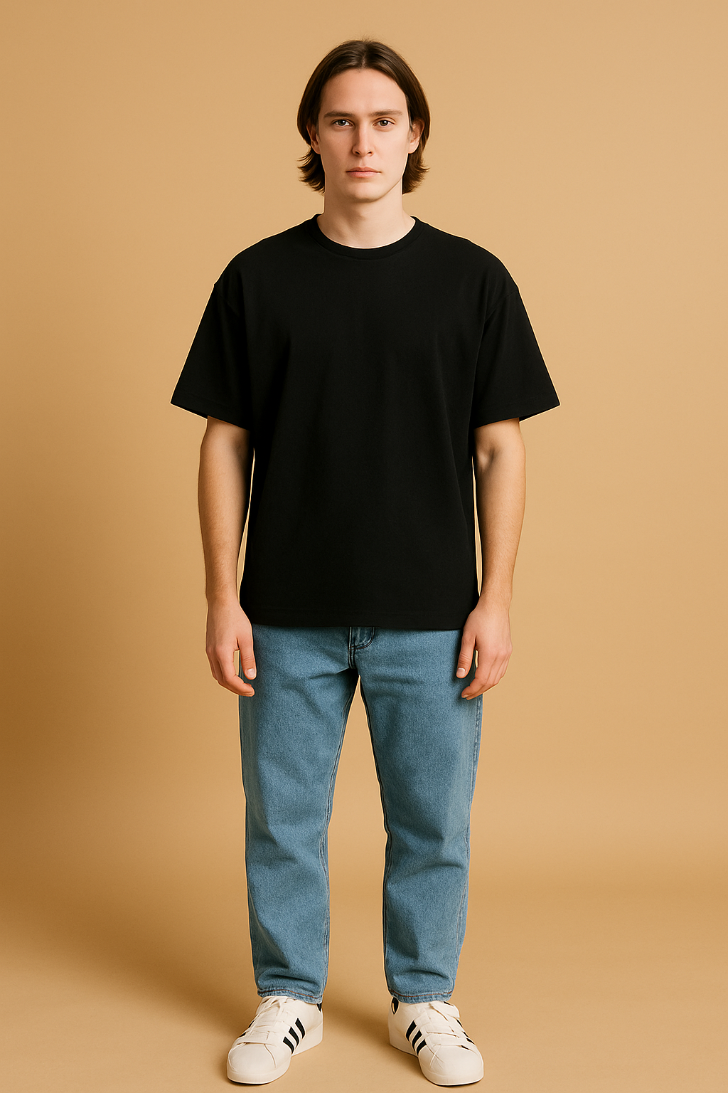 Black Drop Shoulder Cotton T-Shirt