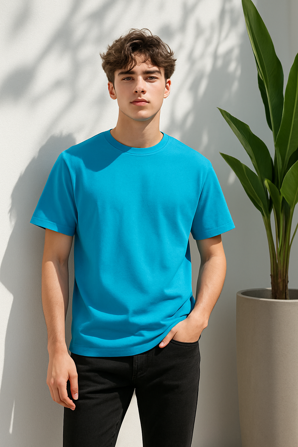 Cyan blue Regular fit Cotton T-Shirt