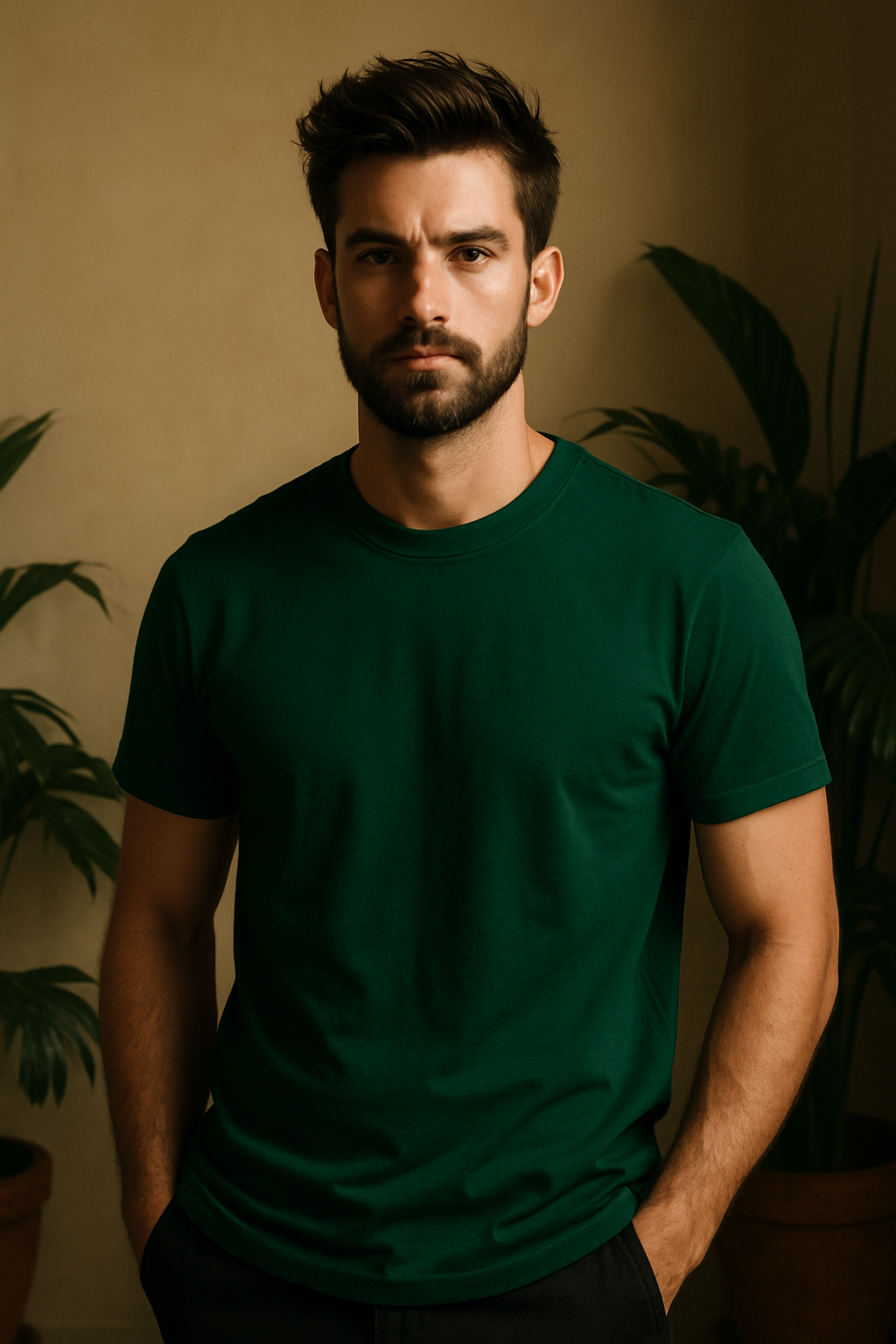 Forest green Regular fit Cotton blend T-Shirt
