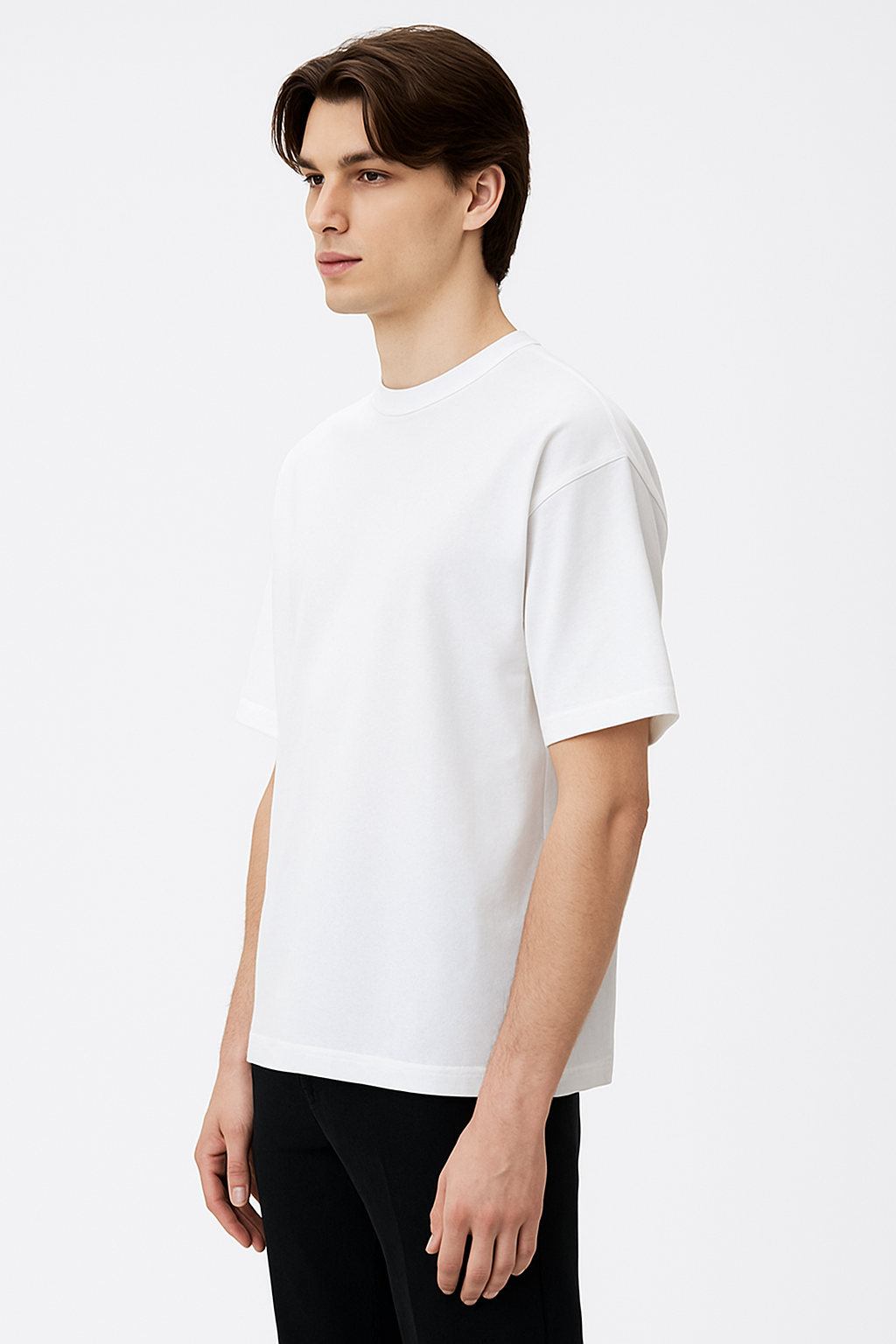 White  Drop Shoulder Cotton T-Shirt