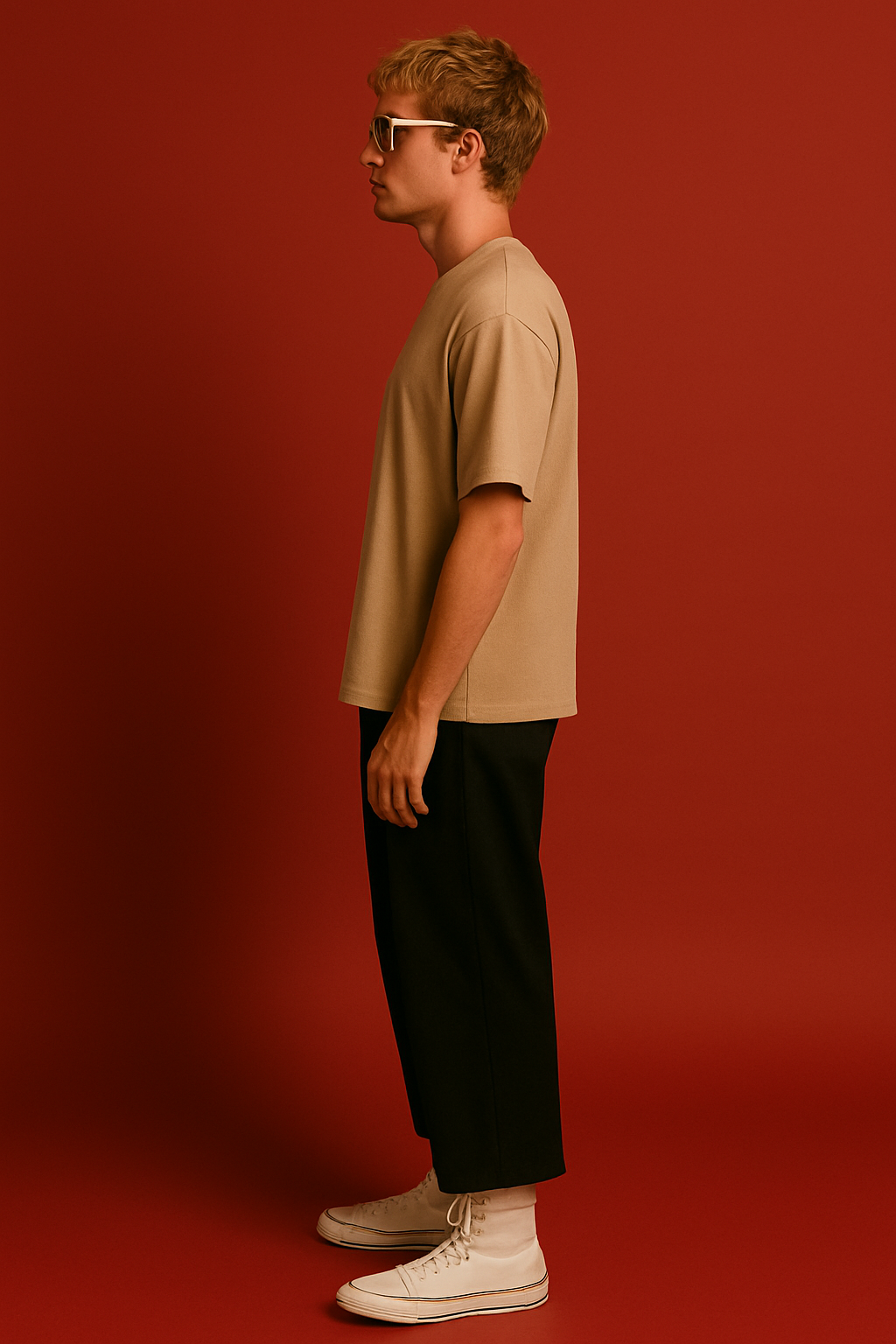 Beige Drop Shoulder Cotton T-Shirt