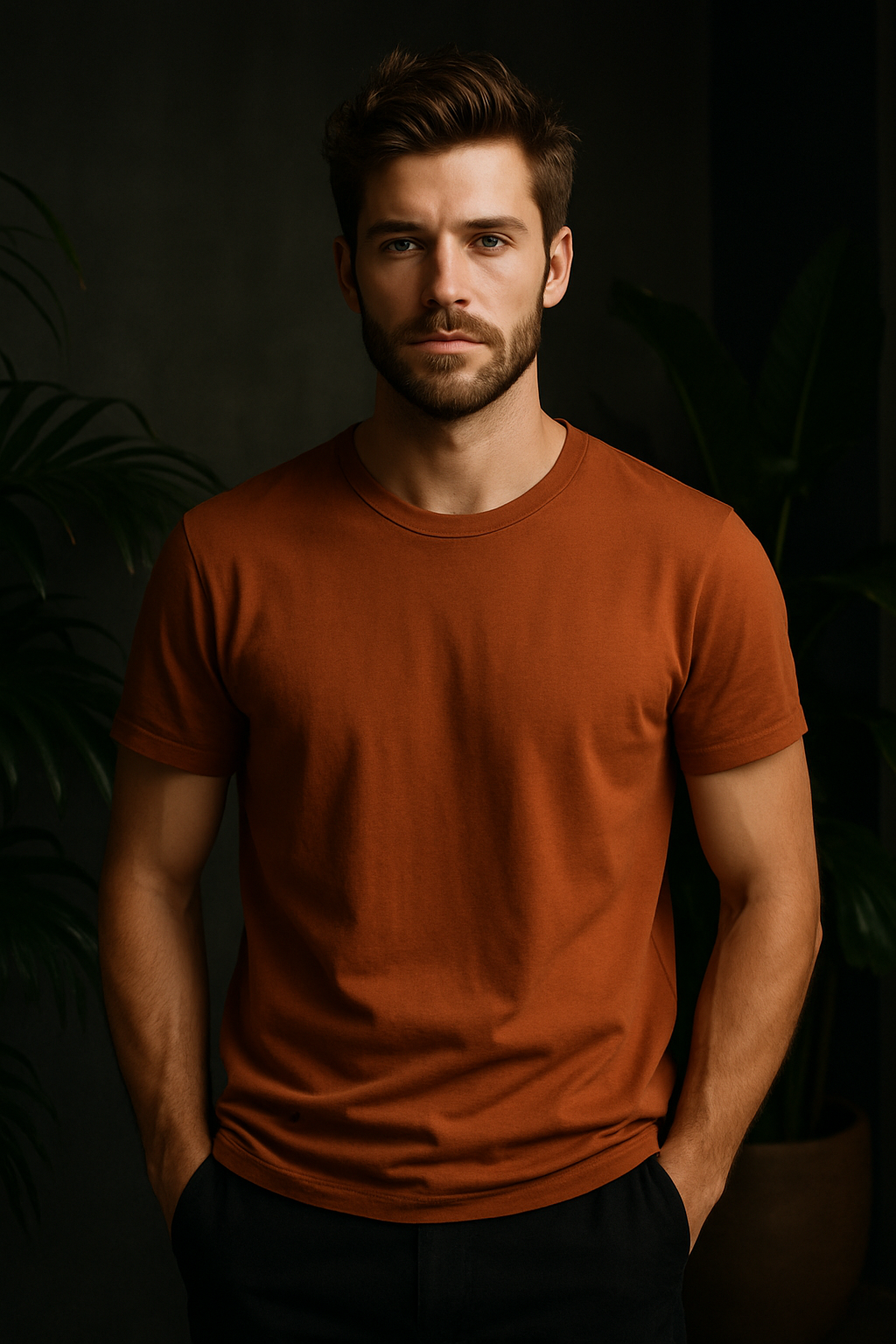 Burnt orange Regular fit Cotton T-Shirt