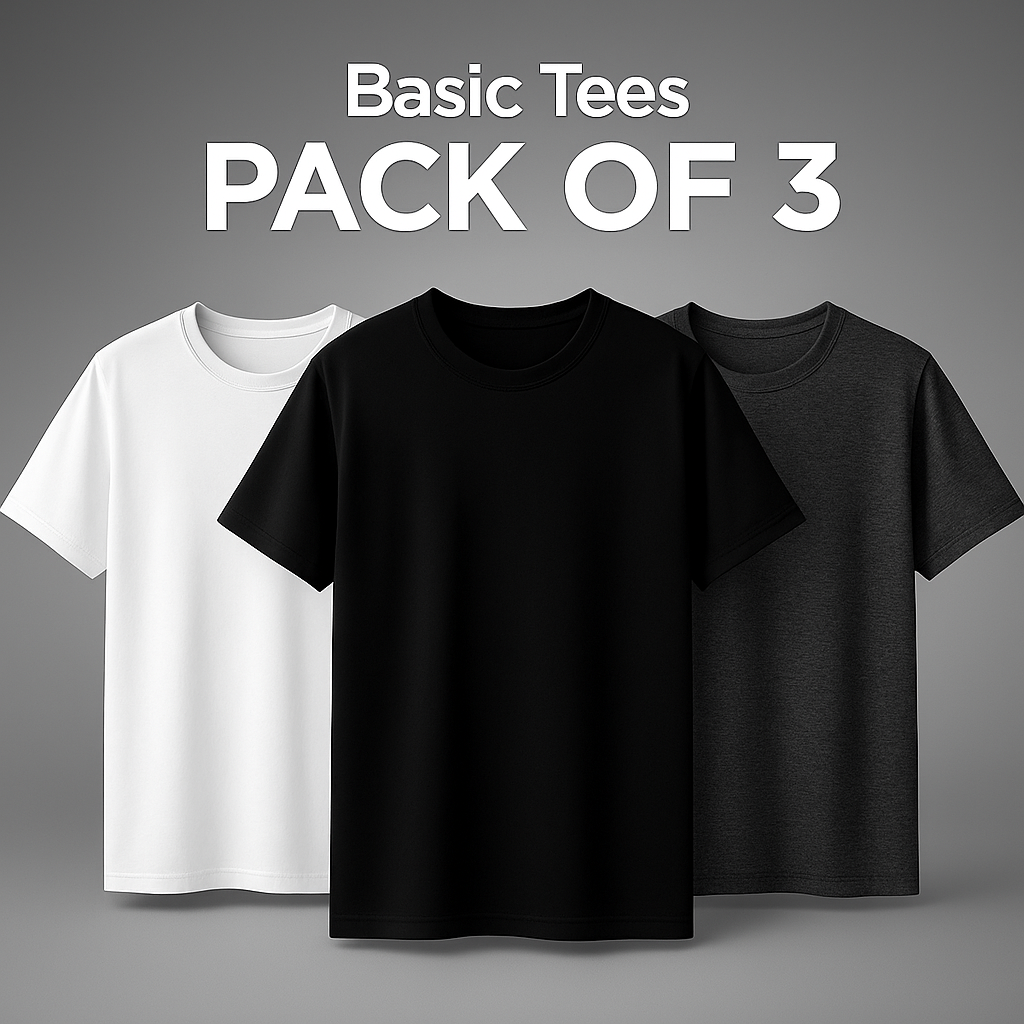 Pack of 3  Black + White + charcoal