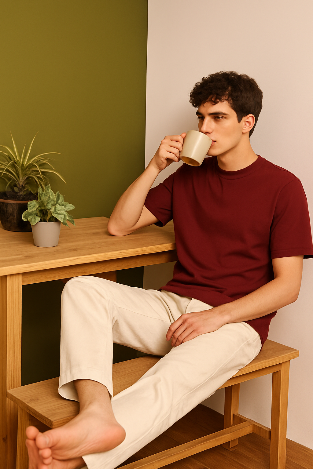 Maroon Regular fit Cotton blend T-Shirt